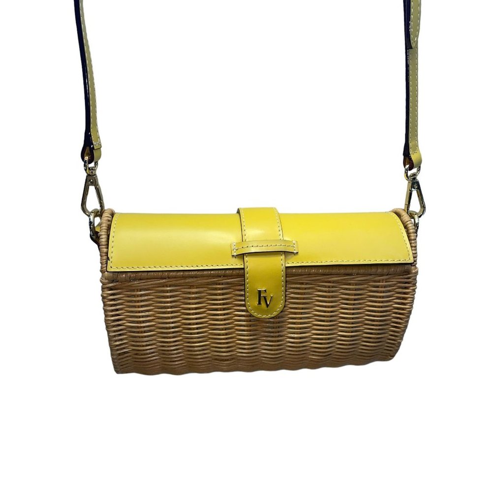 Frances Valentine Yellow Woven Basket Crossbody